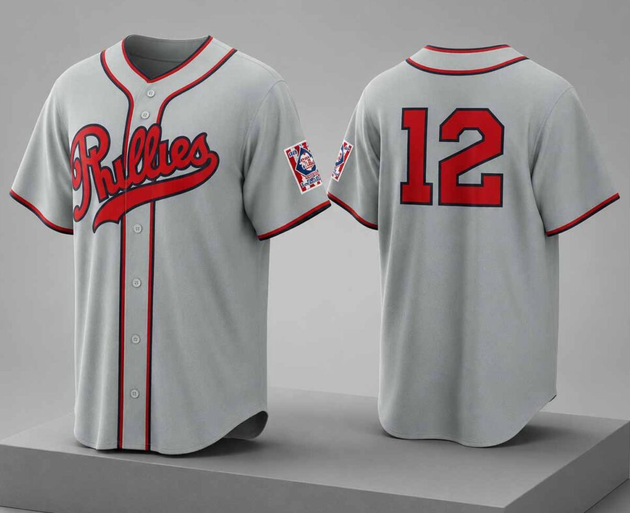 Men's Philadelphia Phillies #12 Kyle Schwarber Gray 2026 Field of Dreams Stadium Stitched Baseball Jersey Men's Philadelphia Phillies #12 Kyle Schwarber Gray 2026 Field of Dreams Stadium Stitched Baseball Jersey